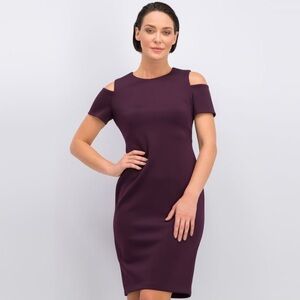 Calvin Klein Dress‎ Womens 4 Purple Scuba Cold Shoulder Sheath Stretch